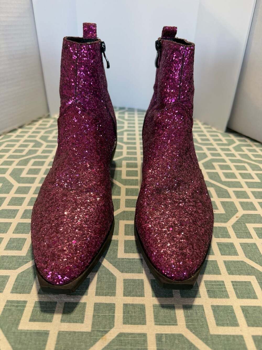 ASOS Hot Pink Glitter Ankle Boots Side Zip Pointed Toe Block Heel Size 7